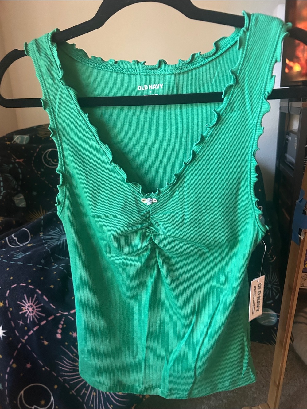 Old Navy Green Ruffle-Trim V-Neck Tank Top